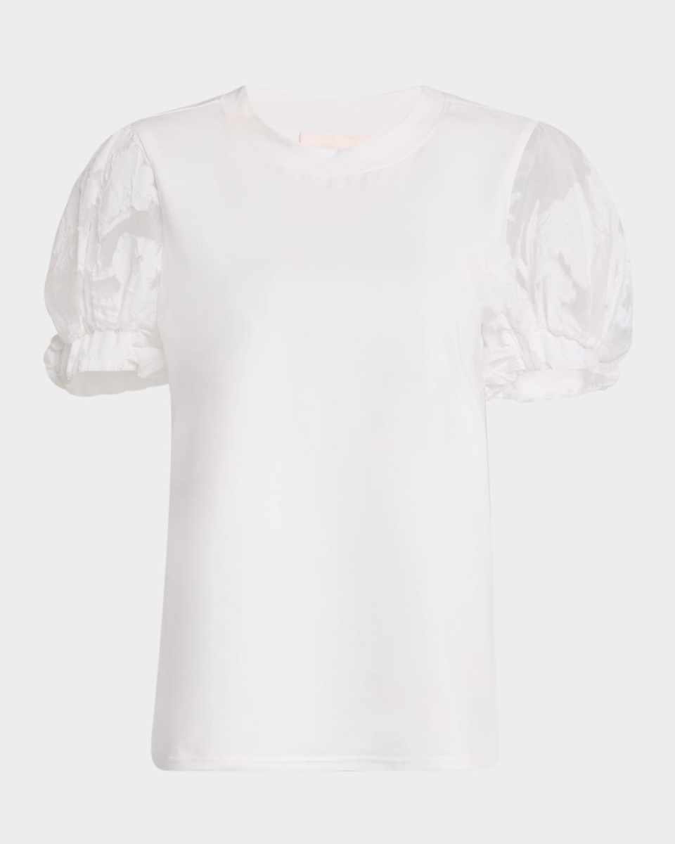 Yashi Floral Organza Puff-Sleeve Top
